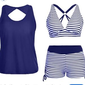 3 Piece Womens Tankini Swimsuits Shorts Athletic Bathing Suits Tank Tops Bra XXS